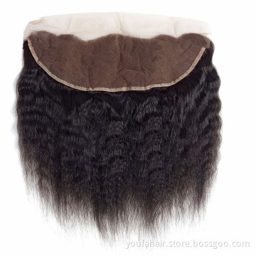 Brazilian Kinky Straight Swiss Lace Frontal Natural Black Virgin Yaki Human Hair 13x4 HD Lace Frontal Closure with Baby Hair